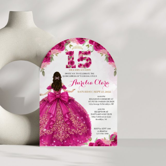 Invitation Arc de Quinceanera Coquette Princesse Rose Florale (Créateur téléchargé)