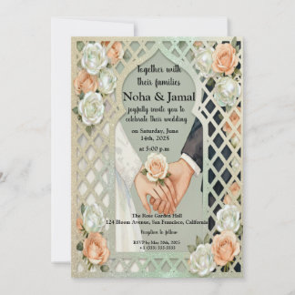 Invitation Arc de roses pailletées élégantes couple romantiqu