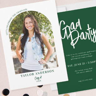Invitation Arc de script moderne Photo Green Graduation Party