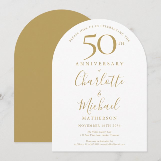 Invitation Arc de signature dorée 50e anniversaire de mariage (Devant / Derrière)