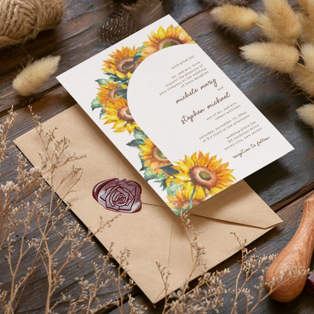 Invitation Arc de tournesol Botanique Blanc Mariage de automn (Créateur téléchargé)
