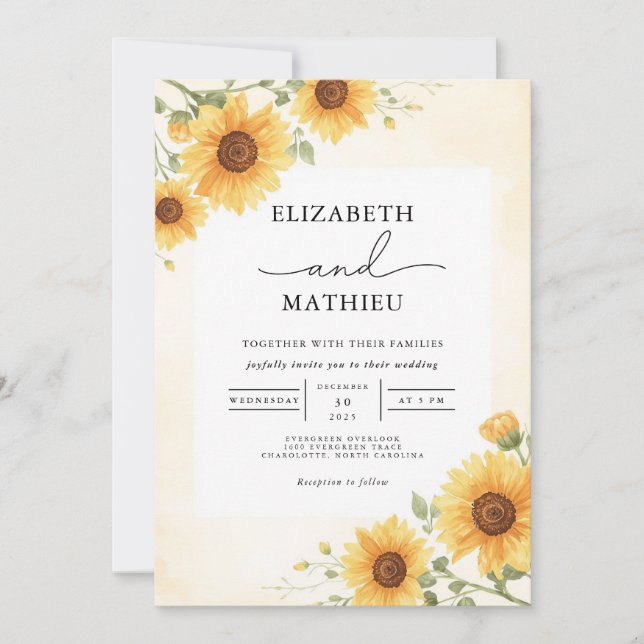 Invitation Arc de tournesol doré Romance Mariage (Devant)
