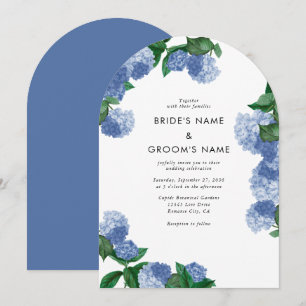 Invitation Arc de verdure florale d'hortensia bleu pour maria