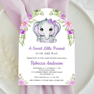 Invitation Arc d'éléphant floral avec un joli nœud violet pou