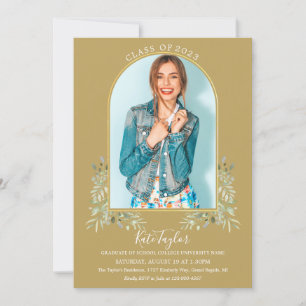Invitation Arc d'or moderne verdure Photo Graduation Party I