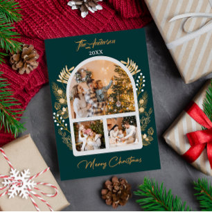 Invitation Arc d'or Photo vacances Noël vert