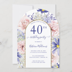Invitation Arc d'or rose violet fleuri 40e anniversaire