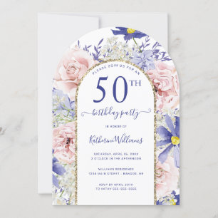 Invitation Arc d'or rose violet floral 50e anniversaire