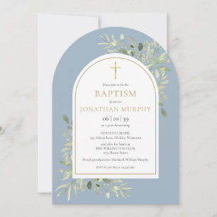 Invitation Arc d'or vert Dusty Blue Boy Baptême