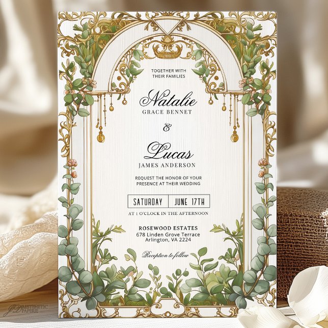 Invitation Arc doré Eucalyptus Mariage doré (Créateur téléchargé)