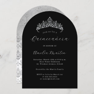 Invitation Arc Elegant Argent Noir Tiara Quinceanera
