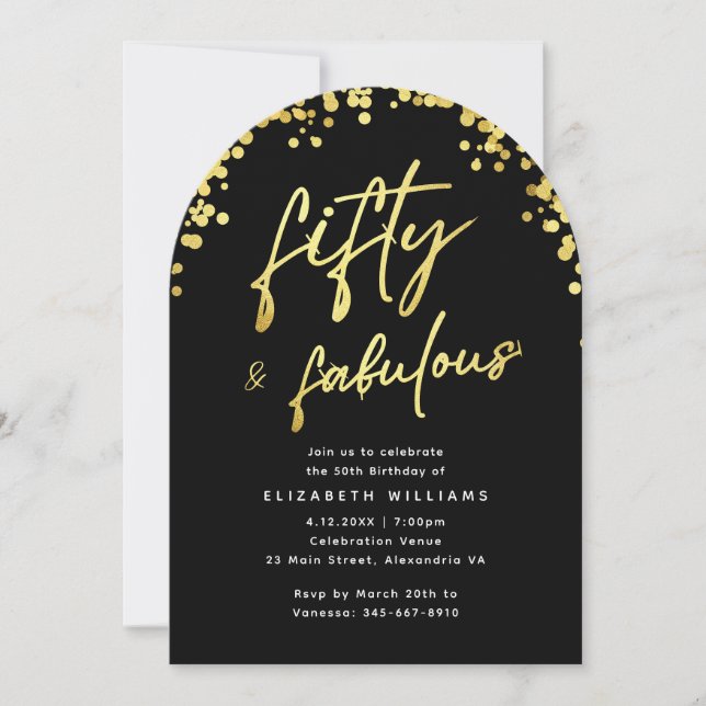 Invitation Arc élégant Black Fifty et Anniversaire Fabuleux (Devant)