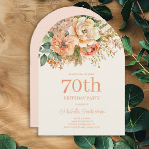 Invitation Arc Élégant Fleur Crème de Pêche pour 70e Annivers