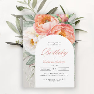 Invitation Arc Élegant Fleurs de Pêche Anniversaire