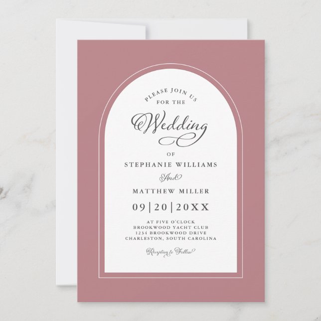Invitation Arc élégant Moderne Calligraphie Mariage Dusty Ros (Devant)