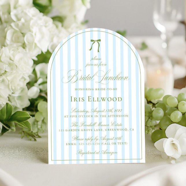 Invitation Arc Élégant Sage Vert et Bleu pour Luncheon de Mar (Elegant Sage Green & Blue Bridal Shower Invitation)