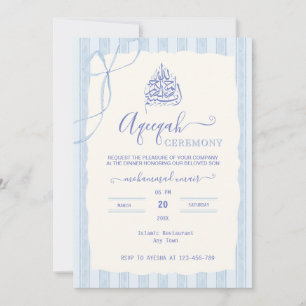 Invitation Arc en aquarelle  Bandes bleues islamiques Aqiqa A