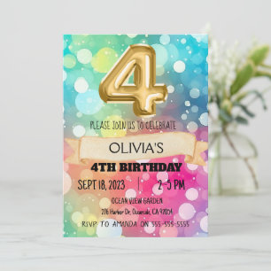 Invitation Arc en arc-en-ciel 4 ans 4 ans Fête Fille Quatre