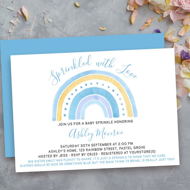 Invitation Arc en arc-en-ciel Baby shower bébé saupoudrage (cute and simple rainbow boys baby sprinkle invitation - message me to create additional templates)