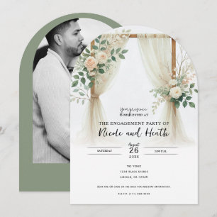 Invitation Arc en bois floral verdure roses fiançailles