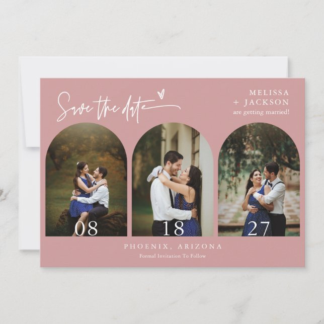 Invitation Arc en bois rose Dusty Photo QR Code Enregistrer l (Devant)