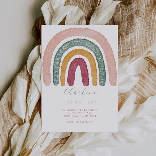 Invitation Arc-en-ciel 1er anniversaire, (Rainbow 1st Birthday, Invitation)