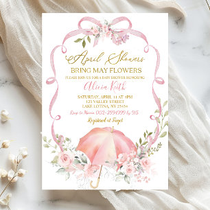 Invitation Arc-en-ciel à ruban floral rose Coquette Avril Plu