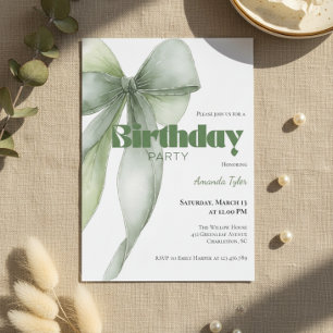Invitation Arc-en-ciel Aquarelle Vert Sauge Anniversaire