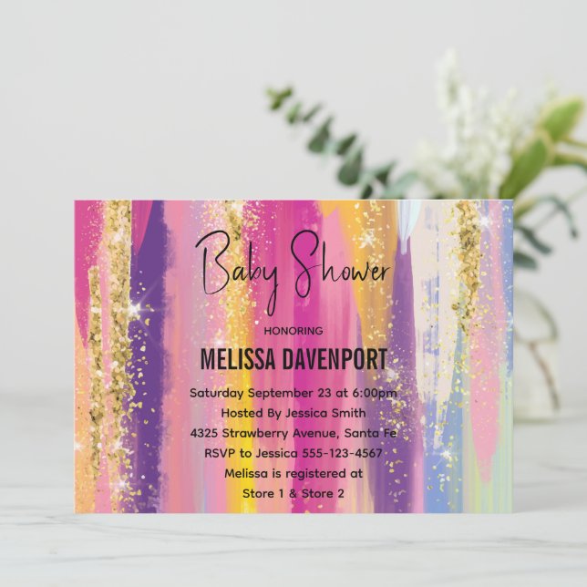 Invitation Arc-en-ciel avec Baby shower de Parties scintillan (Debout devant)