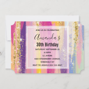 Invitation Arc-en-ciel avec Parties scintillant d'or Faux Ann