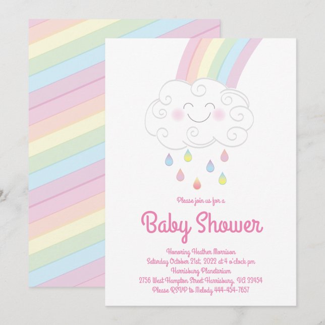 Invitation Arc-en-ciel Baby shower (Devant / Derrière)