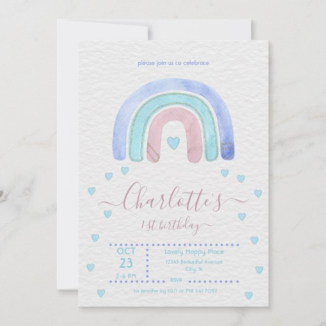 Invitation Arc-en-ciel bleu pourpre n'importe quel anniversai (Devant)