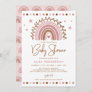 Invitation Arc-en-ciel Boho   Baby shower en terre cuite rose