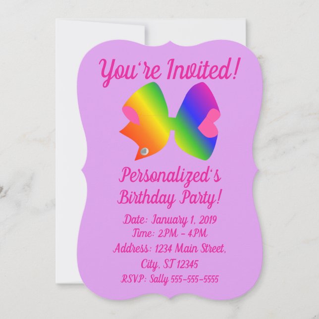 Invitation Arc-en-ciel Bow - Arc bow rose et violet pour anni (Devant)