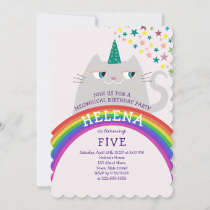 Invitation Arc-en-ciel Chat Licorne 5ème Anniversaire