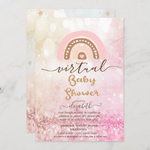 Invitation Arc en ciel, Clouds Stars Bokeh Baby shower virtue