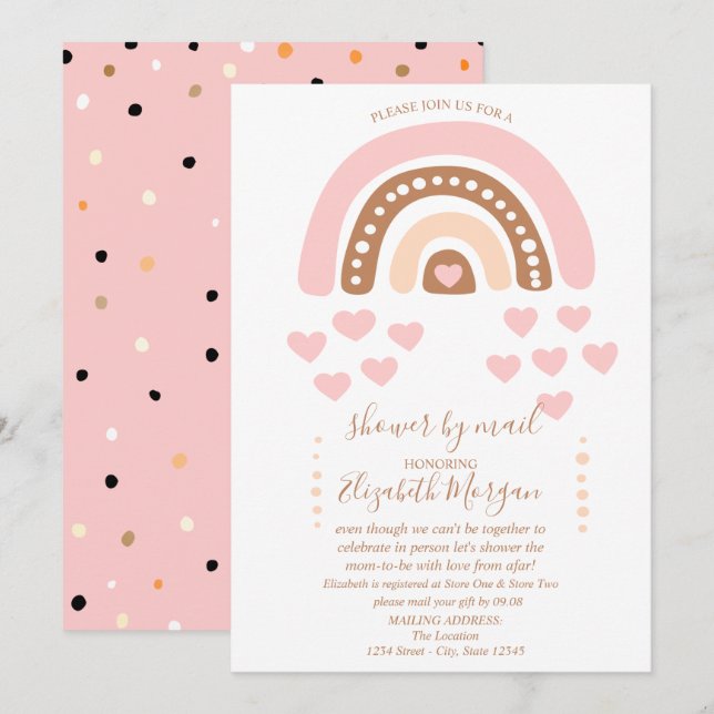 Invitation Arc-en-ciel, cœurs, points, Baby Shower Virtuel pa (Devant / Derrière)