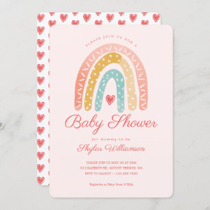 Invitation Arc-en-ciel coloré & Coeurs Baby shower fille