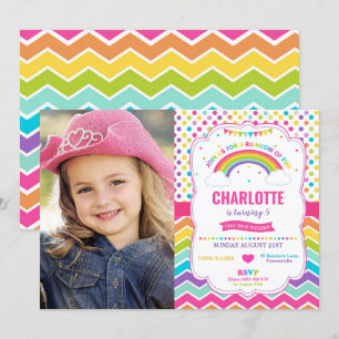 Invitation Arc-en-ciel coloré fête d'anniversaire fille photo