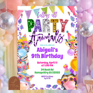 Invitation Arc-en-ciel Coloré Paillettes Anniversaire Safari