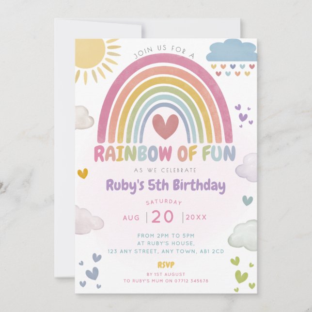 Invitation Arc-en-ciel de fête d'anniversaire amusant Invitat (Devant)
