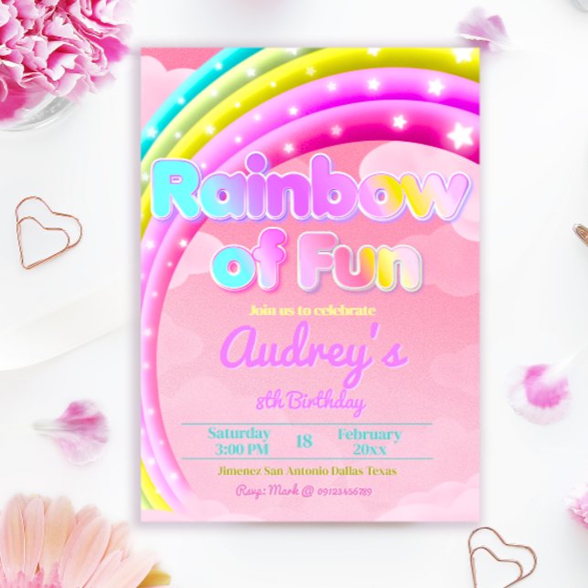 Invitation Arc-en-ciel de plaisir - Anniversaire féminin (Rainbow of Fun - Girl Birthday Invitation)