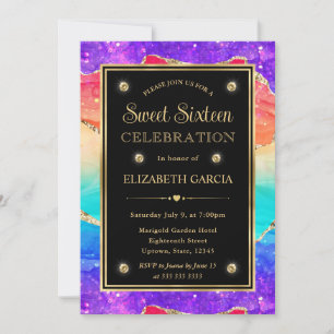 Invitation Arc-en-ciel Élégant Paillettes d'agate et Or Douce