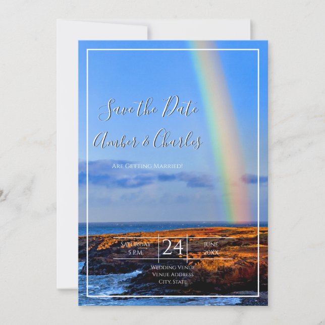 Invitation Arc en ciel, Espoir & Bonheur, Mariage Sauvez la D (Devant)