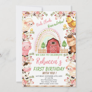 Invitation Arc-en-ciel et anniversaire de ferme pour filles,