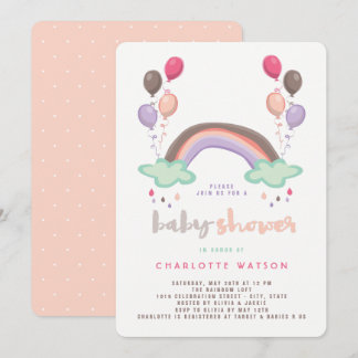 Invitation Arc en ciel et ballons mignon Baby shower Whimsica