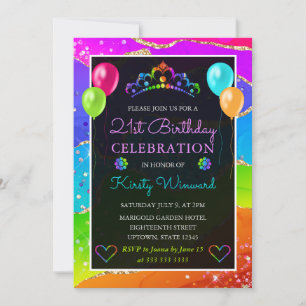 Invitation Arc-en-ciel et Paillettes d'Or Agate 21e Anniversa