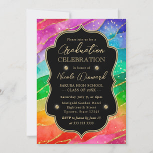 Invitation Arc-en-ciel et Paillettes d'Or Encre Alcoolique de