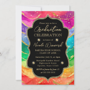 Invitation Arc-en-ciel et Paillettes d'Or Encre Alcoolique po
