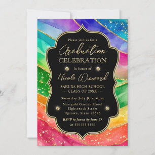 Invitation Arc-en-ciel et Paillettes d'Or Encre Alcoolique po